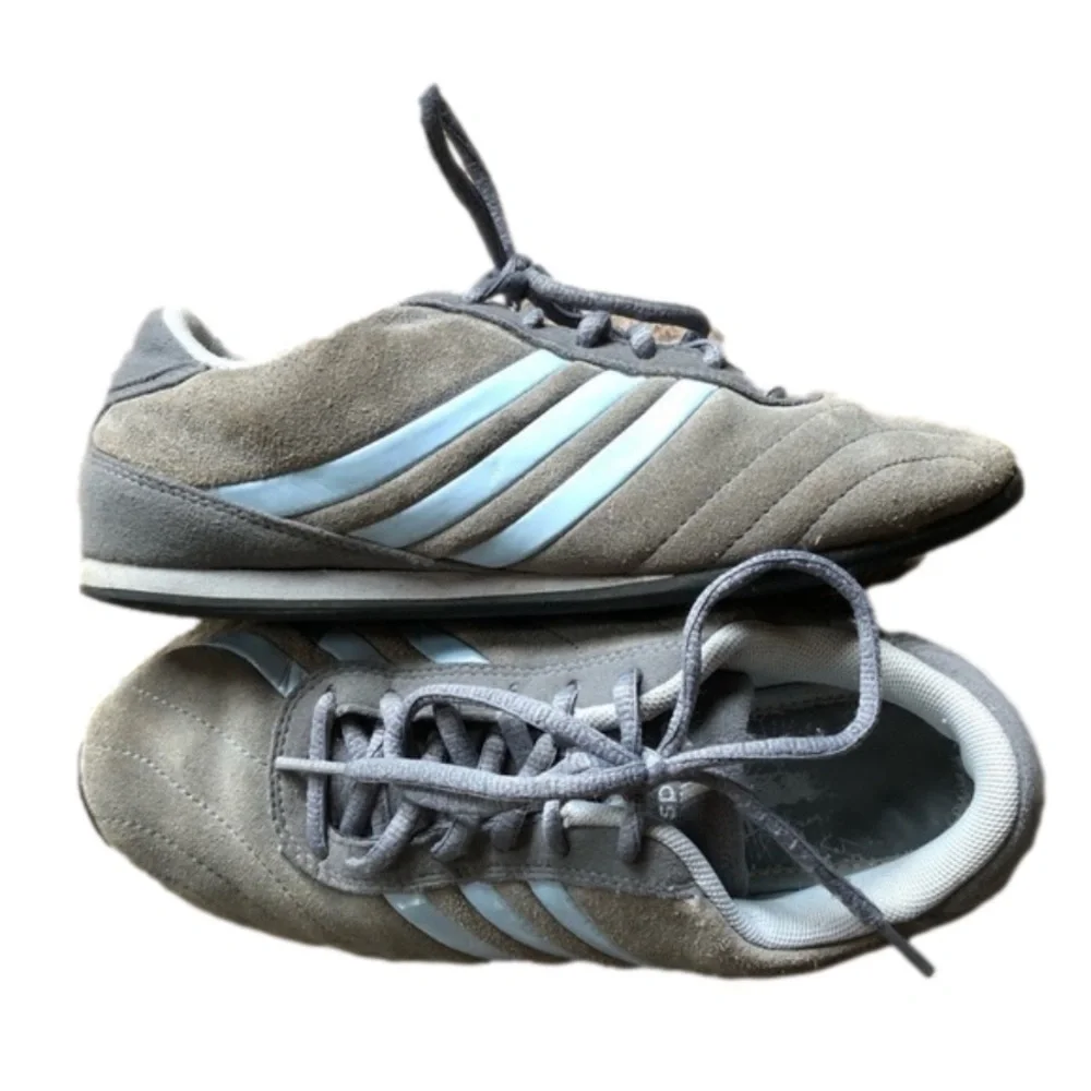 Adidas grey with baby blue three stripe shoe size 5.5